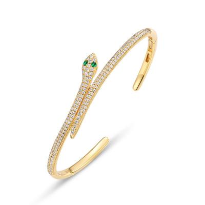 China FASHIONABLE Stylish 9k Gold Plated Zircon 925 Sterling Silver Green Snake Bracelet For Girlfriend for sale