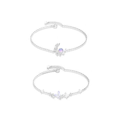 China Wholesale Delicate 925 Silver Bracelet Sterling Silver Moon and Butterfly Charm Bracelet for Women for sale