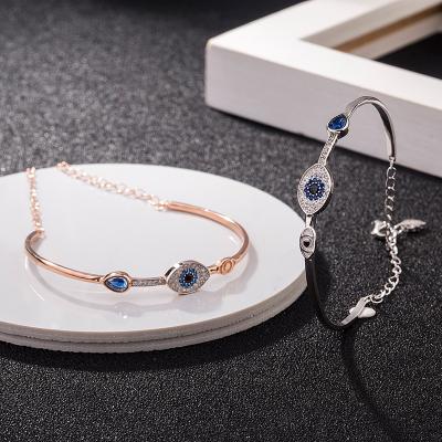 China TRENDY American Style Rose Gold Plated Evil Eye 925 Sterling Silver Blue Bracelet For Mother's Day for sale