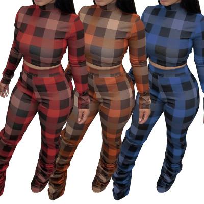 China 2021 New Arrival QUICK DRY Women Fall Clothes Stripe Print Stacked Pants Set 2 Piece Casual Pants Set Suit for sale