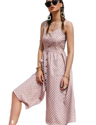 China Anti-Static Polka Dot Dress Sleeveless Holiday Summer High Waist Buttoned Dress Women Fashion Mid Length Dresses for sale