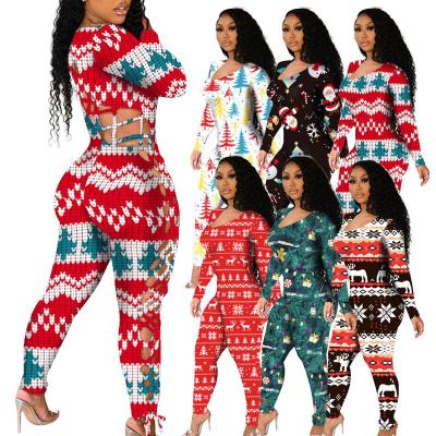 China 2021 QUICK DRY long sleeve plus size jumpsuits shape sexy hollow out women's jumpsuit Christmas print rompers and jumpsuit rompers for sale