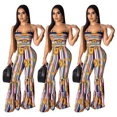 China Sexy Camisole One Piece Sleeveless Bell Bottom QUICK DRY Clubwear Print Summer Loose Pants Skinny Women Overalls for sale