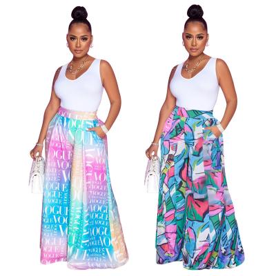 China 2022 Summer Pretty QUICK DRY Letter Print Palazzo Pants High Waist Pocket High Street Loose Long Wide Leg Pants Womens Trousers And Slacks for sale