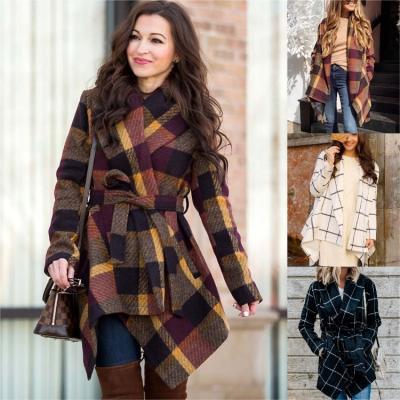 China Autumn And Winter New Plus 2021 Anti-Shrink Grade Plaid Women's Coats Women's Loose Mid Length Plus Size Coats for sale