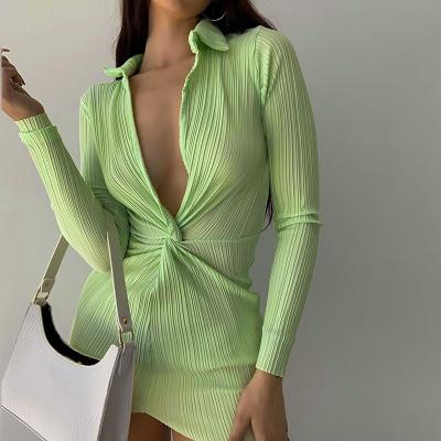 China Anti-static Women's Dresses Wholesale 2021 Drop New Sexy Tight Twisted Neck Polo Dress for sale