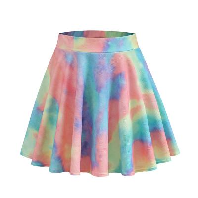 China Women Fashion Anti-Static OEM Comfortable High Waist Elastic Waist Mini Skirt Tie Dye Printing Pleated Skirt for sale