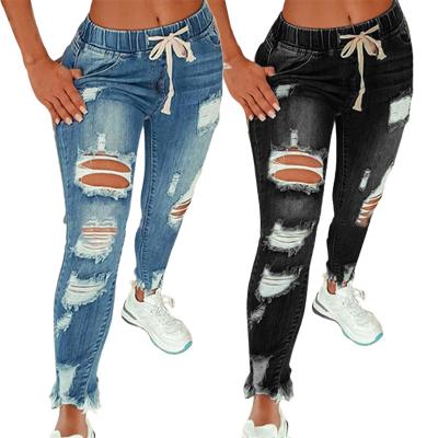 China Ladies Stretch Jeans Pants Clothing Ripped Jean Trousers Irregular Torn Hole 2021 New Women's QUICK DRY For Woman for sale