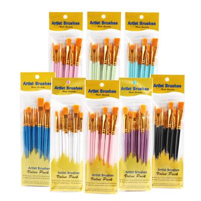 China Professionals 10pcs Oil Painting Paint Brush Set for Artist Nylon Hair Point Wooden Handle for Acrylic Oil Watercolor Gouache Art Painting for sale