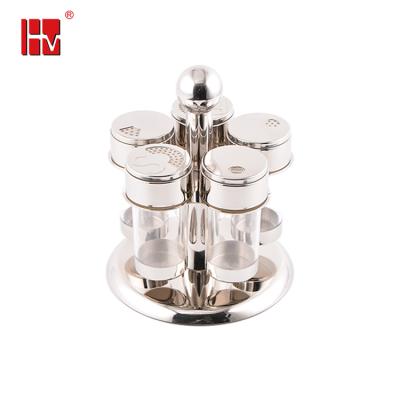 China Sustainable 5 Pcs Clear Storage Glass Organizer Salt Pepper Bottle Set With Rotating Spice Rack for sale