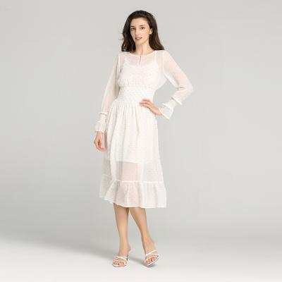 China OEM Anti-Static High Quality White Dresses Women Lady Lace Up Elegant Long Sleeve Women Casual Dresses for sale