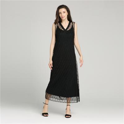 China Anti-Static Summer Polyester Casual Ladies Dress Diamond Pattern Beading Elegant Dresses Sleeveless Women for sale