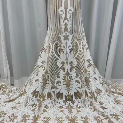 China New Viable Sequins Lace Fabric Embroidered African Lace Mesh Dress National Style Lace Fabric For Wedding for sale