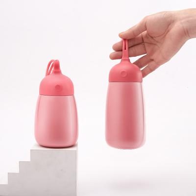 China Cute Eco-friendly PORTABLE Silicone Handle Cartoon Printing Leakproof Vacuum Insulated Kids Water Bottle With Lid for sale