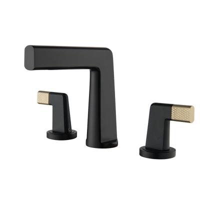 China Modern Ceramic Cartridge Deck Mounted Double Handle Basin Sink Apartment Hot Brass Split Cold Water Tap Faucet for sale