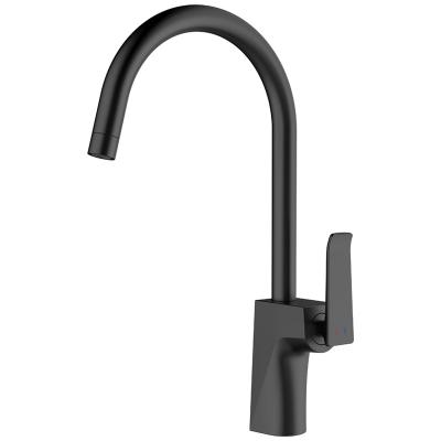 China Matt Black Wholesale Gooseneck Hot Cold Water Copper Body Zinc Handle Modern Brass Sink Faucet For Kitchen for sale