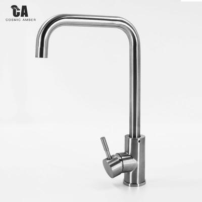 China Modern Hot Water Cold Water 304Stainless Steel Ceramic Cartridge Brushed Kitchen Faucet Sink Faucet With Single Handle for sale