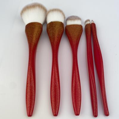 China Angular Blush Wholesale New Product 5Piece Makeup Beauty Tool Multifunctional Red Custom Make Up Brush Set en venta