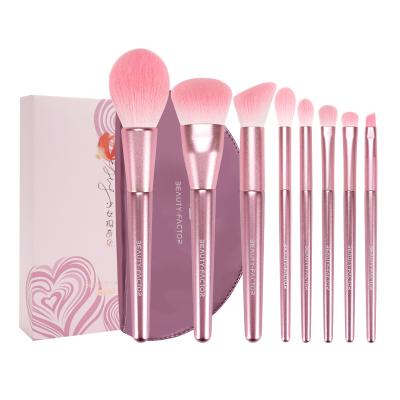 China Wooden Handle 8 Pcs Pink Eyeliner Brush Private Label Face Brush Smudge Brush Vegan Makeup for sale