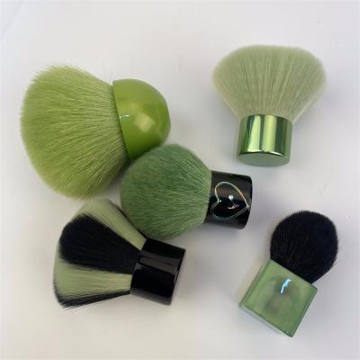 China Premium Fan Brush OEM Customized Private Label Face Brush Fan Head Green Kabuki Makeup Brush for sale