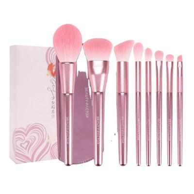 China Best Smudge Brush Personalized 8Pcs Smoky Pink Base Blush Makeup Brush Set With Bag en venta