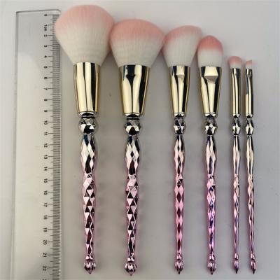 China Angular Blush Makeup Brush Set 6pcs Nylon Fiber Bristle Gold and Pink Fairy Makeup Brush Set Cosmetic Brush with Custom Logo for sale