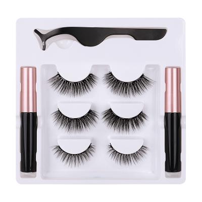 Chine Double Magnetic Tube 3D Eyelashes Long False Eyelashes Natural Magnetic Liquid Eyeliner Set 3 Pairs à vendre