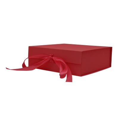 China Folding Biodegradable Luxury Gift Box Red Color High Quality Packaging Paper Boxes With Ribbon Gift Boxes for sale