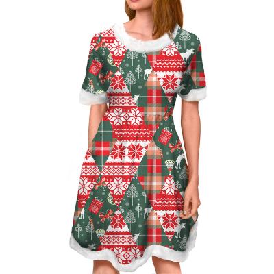 China 2021 Breathable Christmas Dress Women Christmas Tree Reindeer Plaid Stripes Elegant Seamless Style Sublimation Red/Green Women Christmas Dresses for sale