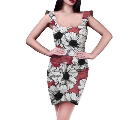 China Summer 2021 Summer Hawaii Bodycon Dress Women Tank Neck Square Casual Sleeveless Shirt Tropical Red Anti-static Bodycon Mini Dresses Sexy for sale