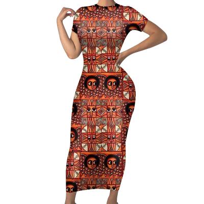 China Anti-Wrinkle Ethiopian African Dress Women's Short Sleeve Crewneck Party Bodycon Midi Dress Casual Summer Pencil Tunic Dress Dropshipping for sale