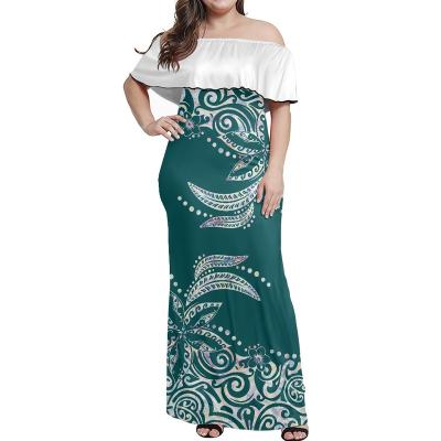 China Women Casual Dresses 2022 Anti-Static Ruffle Off Shoulder Puletasi Samoan Dresses 1 MOQ Lokostyle Custom Made Dresses Short Sleeve Maxi Dress for sale