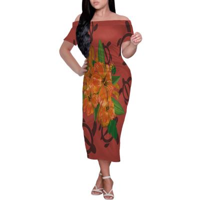 China Anti-Static Tribal Pattern Tortoise Flower Off-the-Shoulder Hawaii Polynesian Clothing Women Casual Dress Women Casual Dress Short Sleeves Cocktail Dress for sale