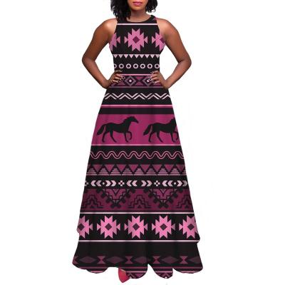 China Anti-static Tribal Ethnic Style With Geometric Line Horse Pattern Wedding Party Dress Summer Beach Dress A Sleeveless Casual Dress for sale