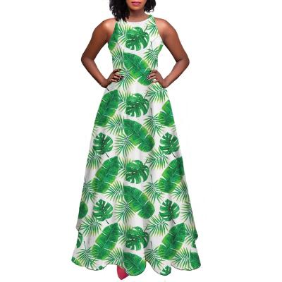 China Outfit Sexy Sleeveless Monstera Print Maxi Dress Pockets Beach Dresses Anti-static Palm Leaf Summer Women Long And V-Neck Rocket Dress for sale