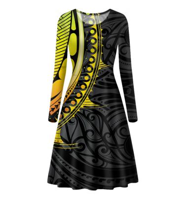 China Polynesian Anti-Static Maori Tattoo Traditional Tribal Print Sheath Long A Line Dress Women Midi Dress 2021 Sexy Casual Outfits for sale