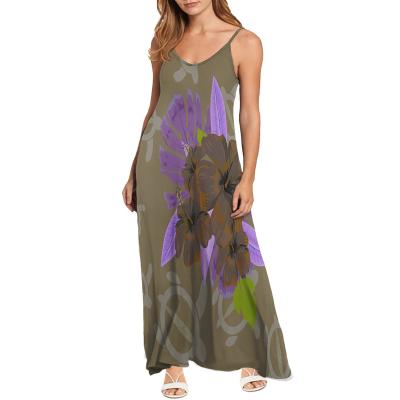 China Anti-Static Plus Size Casual Women Ladies Summer Loose American Samoa Sleeveless Maxi Dress Polynesian Turtle With Blooming Hibiscus for sale