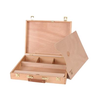 China Wooden Easel Painting Laptop Tools Box Beech Wood Multifunctional Toolbox for sale