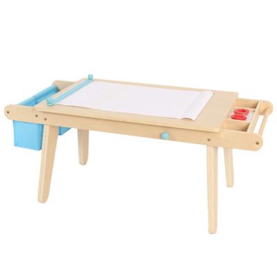 China Traditional Kids Toy Table Art Table with Drying Rack and Storage and Chairs Set with Paper Roll DB-T10 for sale