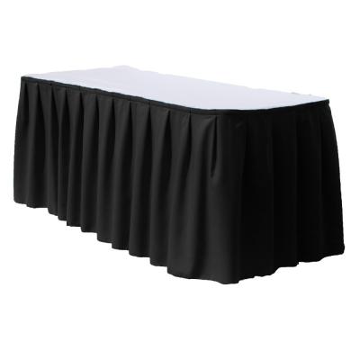 China Washable Black Plain Ruffled Table Skirting Polyester Table Skirt for sale