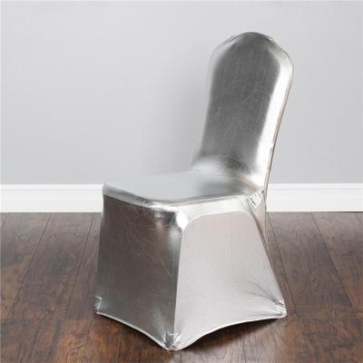 China Simple Wholesale Wedding Spandex Silver Metallic Chair Cover for sale