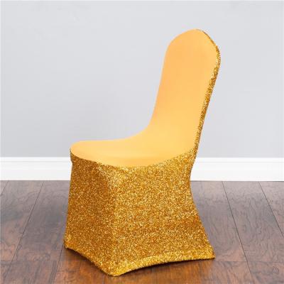 China Good Quality Simple Gold Glitter Stretch Chair Cover Silver Universal Spandex Lycra Chair Cover For Wedding Party Banquet Decoration for sale