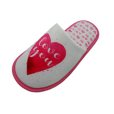 China Indoor plush fuxia heart printing woman TPR warm home indoor outsole slipper for sale