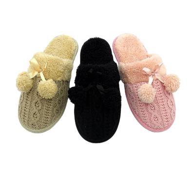 China Indoor knitted upper fur lining warm home for lady TPR indoor outsole slipper for sale