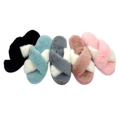 China Fashion Women Fur Indoor Slippers, Open Toe House Slide Women Winter Slippers for sale