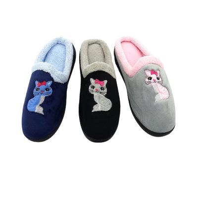 China Cat Design Winter Warm Indoor Comfortable Injection Shoes Ladies PVC Outsole Home Slipper for sale