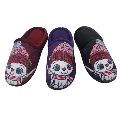 China Good Quality Indoor Winter Kids PVC Outsole Warm Soft And Comfortable Cat Printing Injection Slipper for sale