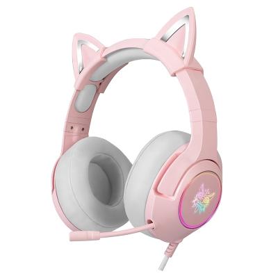 China Professional Cute Headband Design K9 Cat Ear Headset Usb RGB Gaming Pink Girl Headset for sale