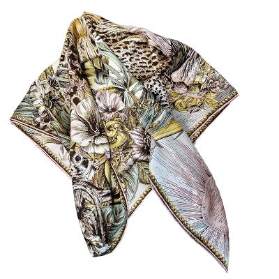 China The latest fashion style real pure silk women's natural silk head scarf leopard scarf 90*90cm soft elegant luxury silk twill scarf for sale