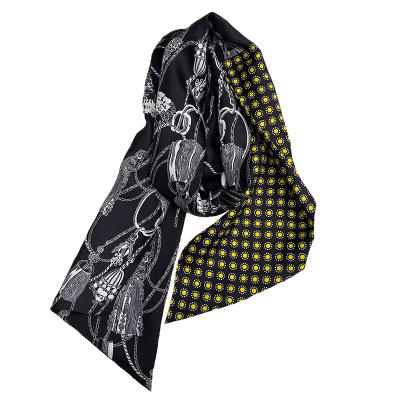 China Real Long Scarf 20*160cm Women's Scarf 100% Twill Tassel Quilting Platform 14 momme Soft Elegant Black Silk Pure Silk Double Edge for sale